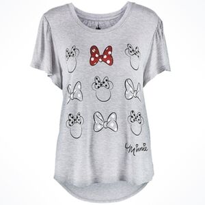 Disney Minnie Mouse Gray T-Shirt Red Glitter Bow Women's XL Flutter Sleeve EUC